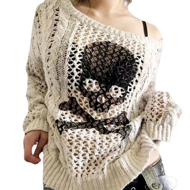 Damen Oversized Strickpullover mit kreativem Lochmuster und Anker-Design Drune