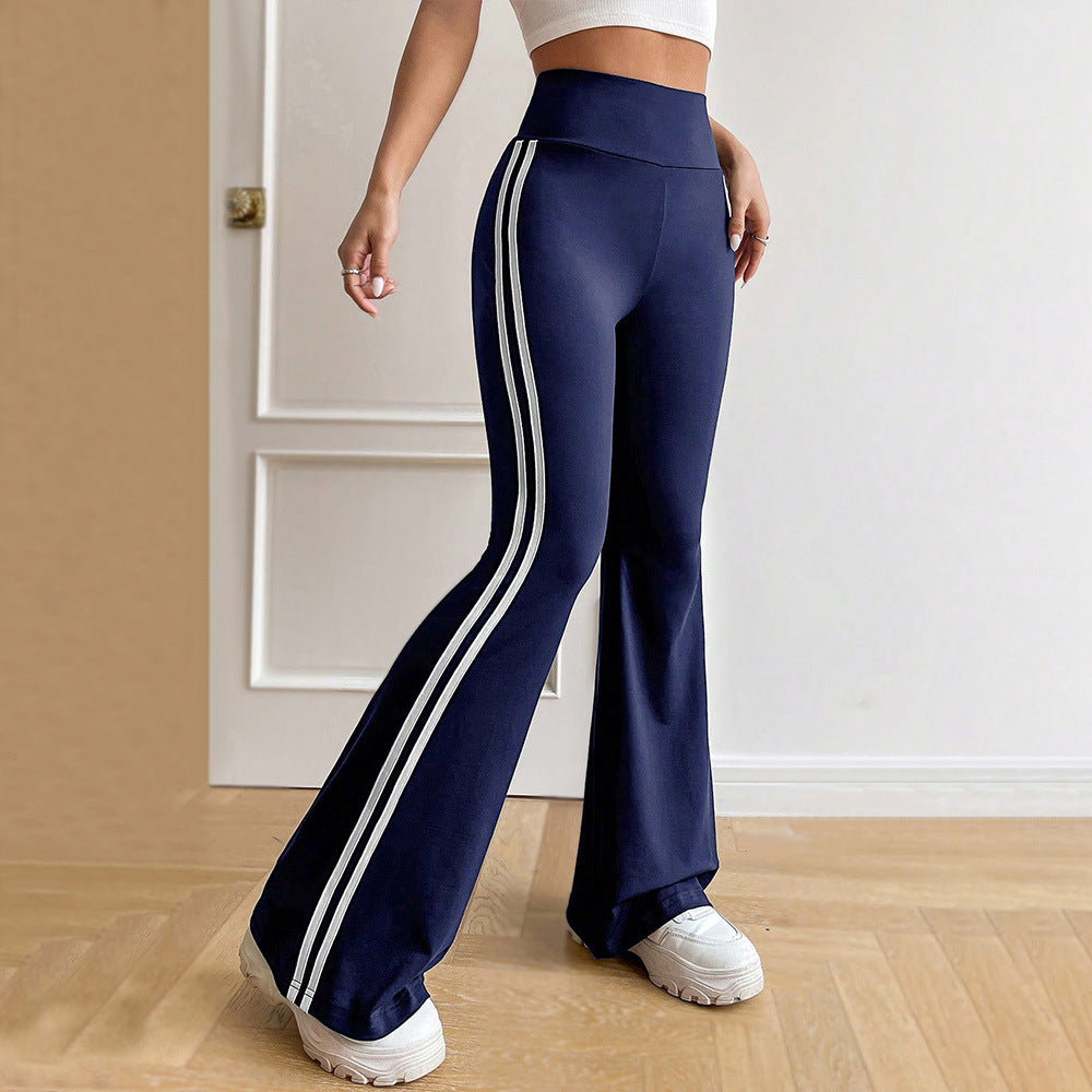 Damen Flared Sportleggings mit hohem Bund und seitlichen Streifen Drune