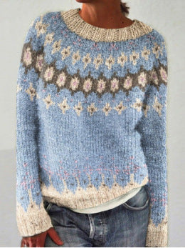 Damen nan Norwegerpullover aus Wollmix mit Rundhalsausschnitt und traditionellem Fair-Isle-Yoke Drune