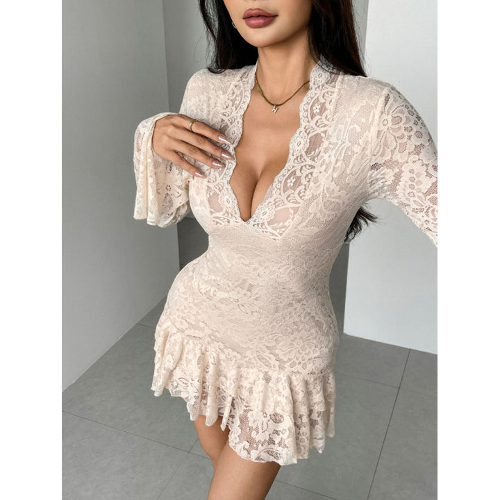 Damen Spitzenkleid mit Rüschendetails Drune