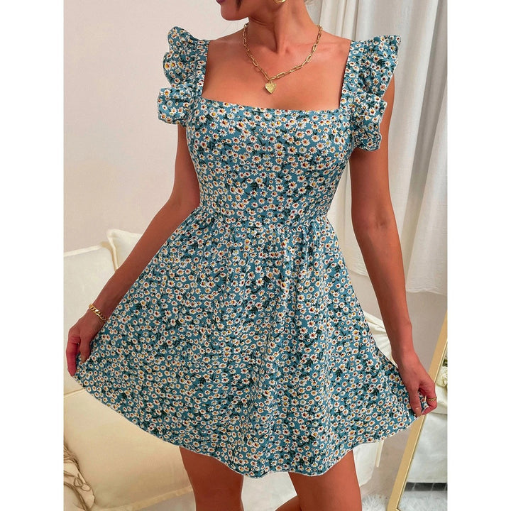 Damen Sommerliches Kleid mit Rüschendetails und Quadrat-Ausschnitt Drune