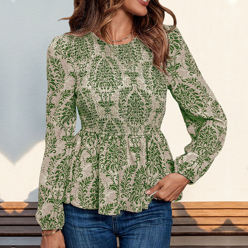 Damen Bluse mit floralem Design und eleganten Rüschendetails Drune