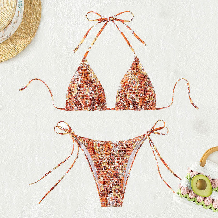 Damen Triangel-Bikini mit floralen Rüschendetails und verstellbaren Trägern Drune
