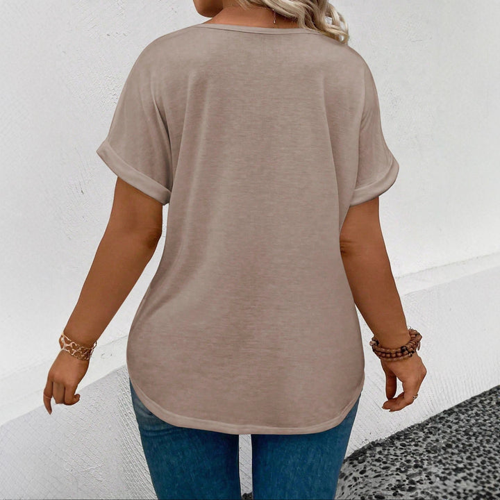 Damen lässiges V-Ausschnitt T-Shirt mit Herz-Zierdruck Drune