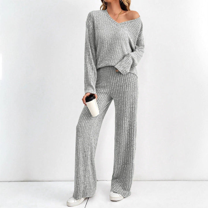 Damen bequemes Lounge-Set mit V-Ausschnitt und weitem Schnitt Drune