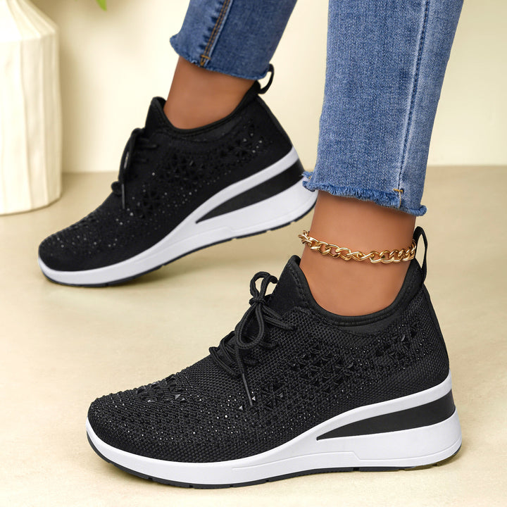 Damen nan Strick-Plateau-Sneaker mit funkelnder Verzierung, sockenähnlichem Einstieg und stoßdämpfender EVA-Zwischensohle Drune