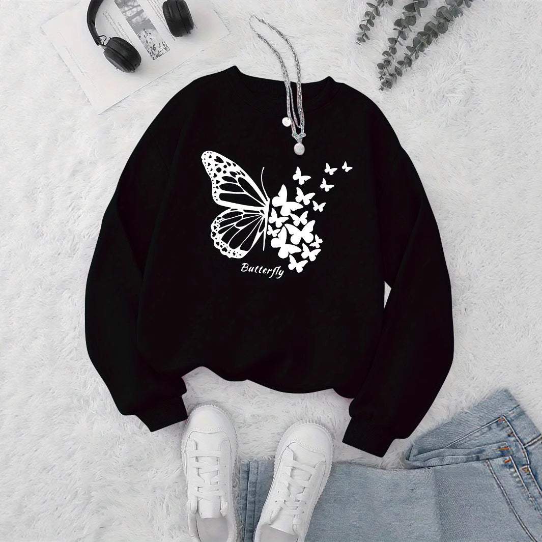 Damen Sweatshirt mit kreativem Schmetterlingsmotiv und lässigem Schnitt Drune
