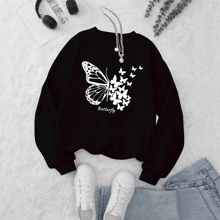 Damen Sweatshirt mit kreativem Schmetterlingsmotiv und lässigem Schnitt Drune
