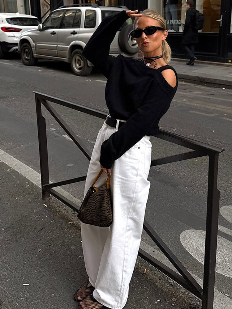 Damen Oversized Strickpullover mit Cut-Out-Ärmeln Drune