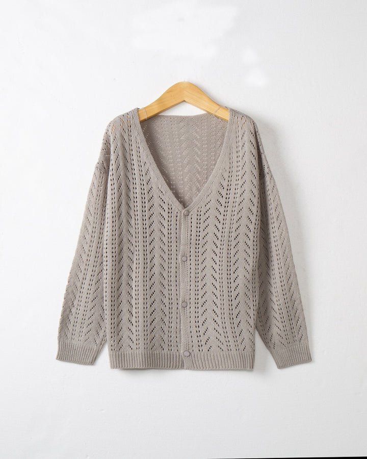 Damen Strickcardigan mit luftiger Lochmusterung und V-Ausschnitt Drune