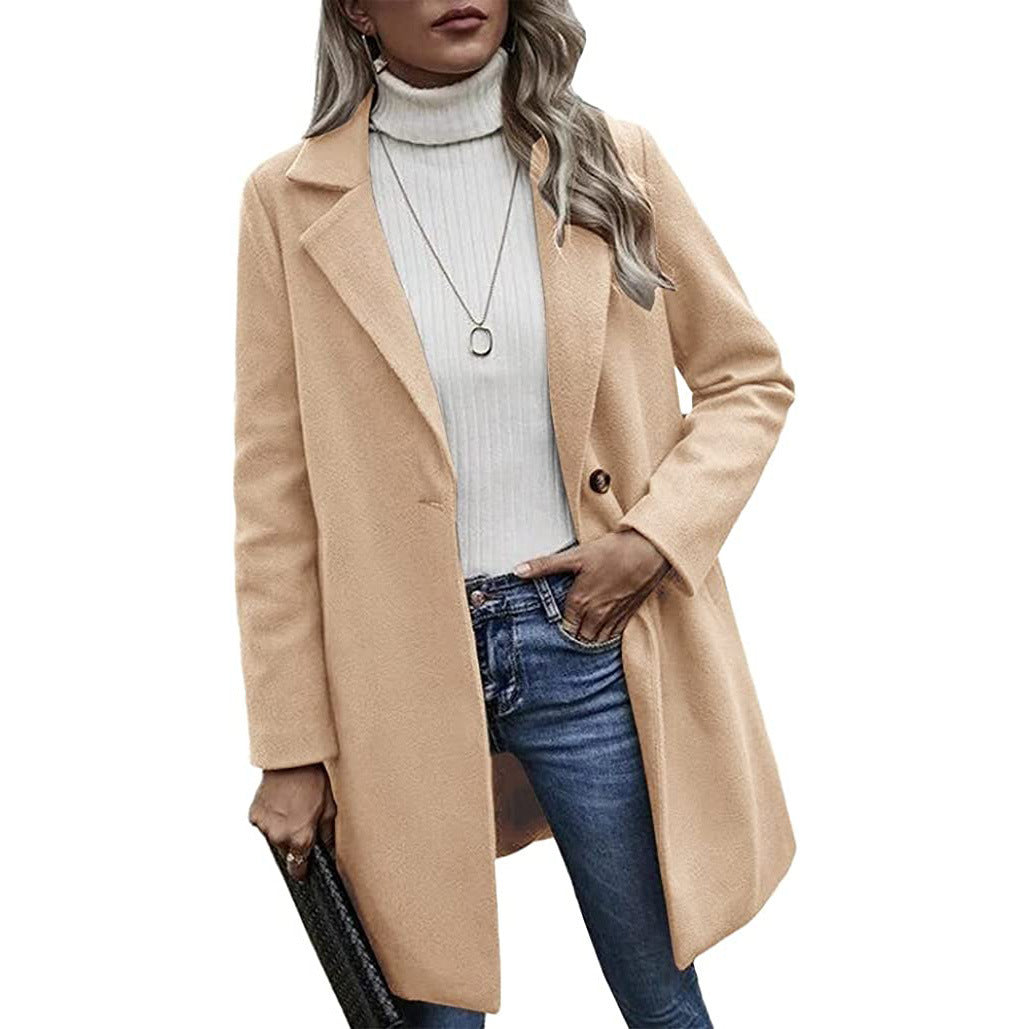 Damen modischer Wollmantel mit elegantem Revers Drune