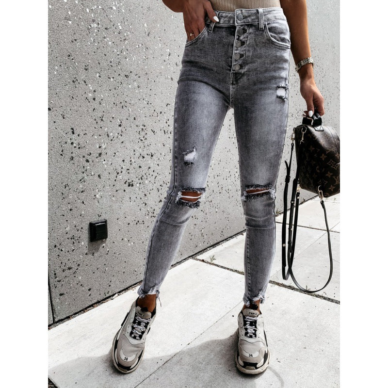 Damen High Waist Ripped Jeans Drune