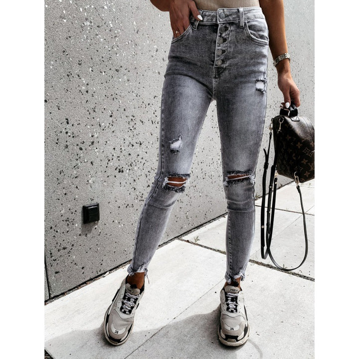 Damen High Waist Ripped Jeans Drune