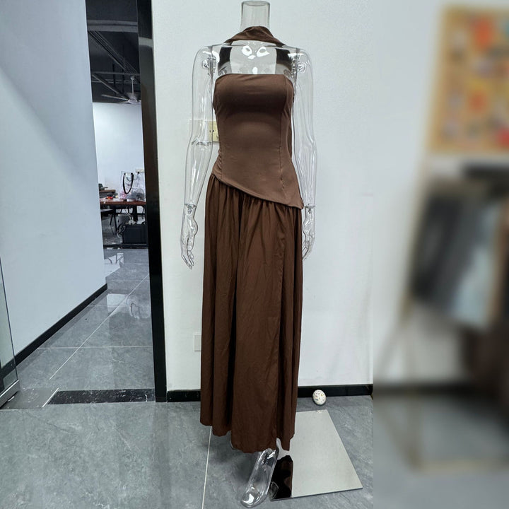 Damen Raffiniertes Maxi-Kleid mit asymmetrischem Oberteil und hohem Schnitt Drune