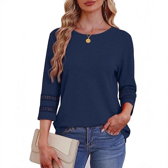 Damen lässiges Longsleeve-Oberteil mit Spitzen-Details Drune