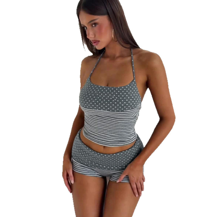 Damen Bikini-Set mit gestreiftem Oberteil und kurzer Hose Drune