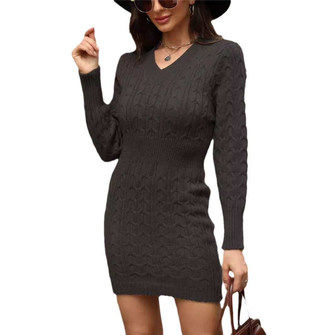 Damen Strickkleid mit V-Ausschnitt und tailliertem Schnitt Drune