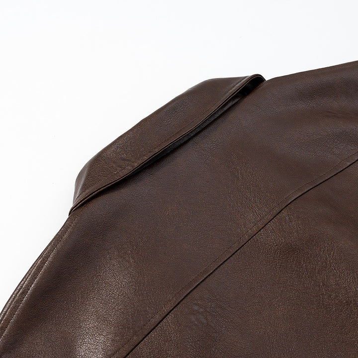 Damen modische Kunstlederjacke mit praktischen Pattentaschen und elastischem Saum Drune