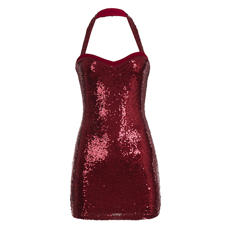 Damen Glitzerndes Abendkleid mit schmalem Schnitt und Neckholder-Träger Drune