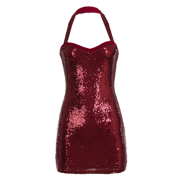 Damen Glitzerndes Abendkleid mit schmalem Schnitt und Neckholder-Träger Drune