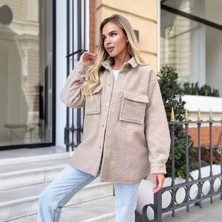 Damen Kuschelige Fleecejacke mit aufgesetzten Taschen und Knopfleiste Drune