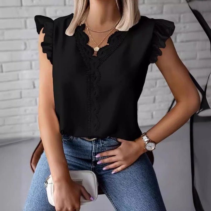 Damen Bluse mit Rüschendetails und Spitzenapplikationen Drune