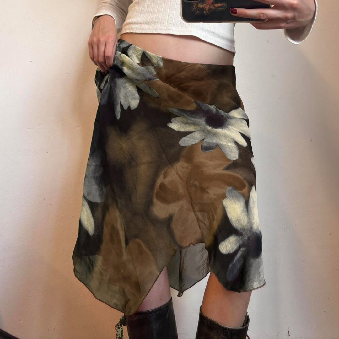 Damen Midi-Rock mit floralem Chiffon-Design Drune