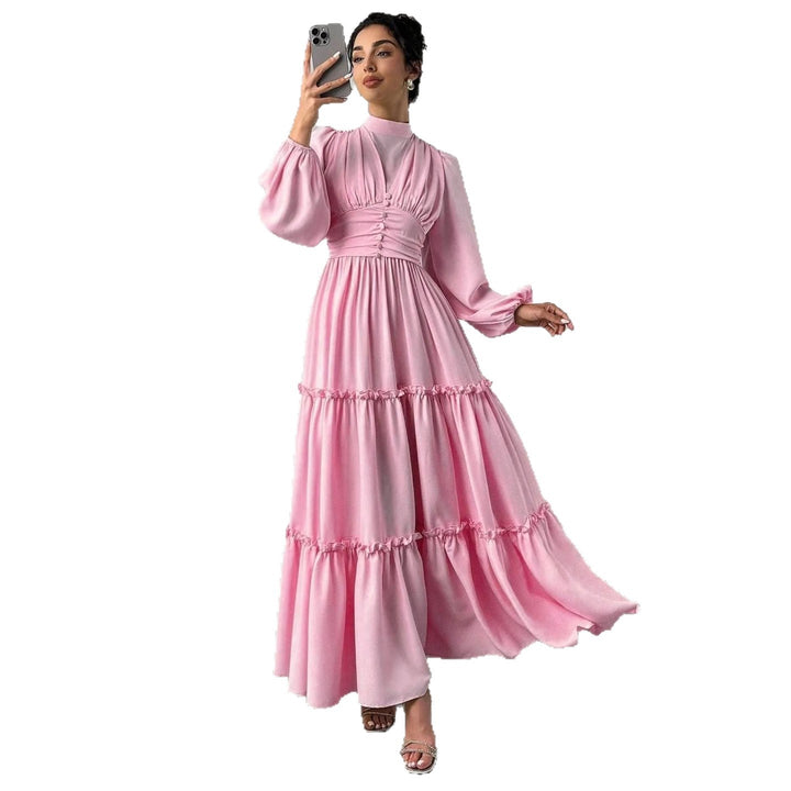 Damen Maxikleid mit eleganten Rüschendetails und gerafftem Oberteil Drune