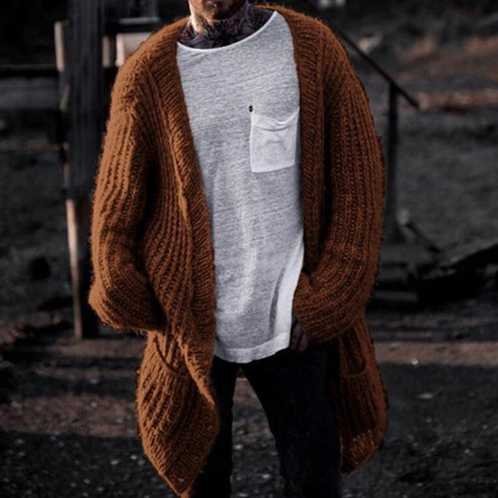 Herren Großer Strickcardigan mit tiefem Schnitt und strukturiertem Design Drune