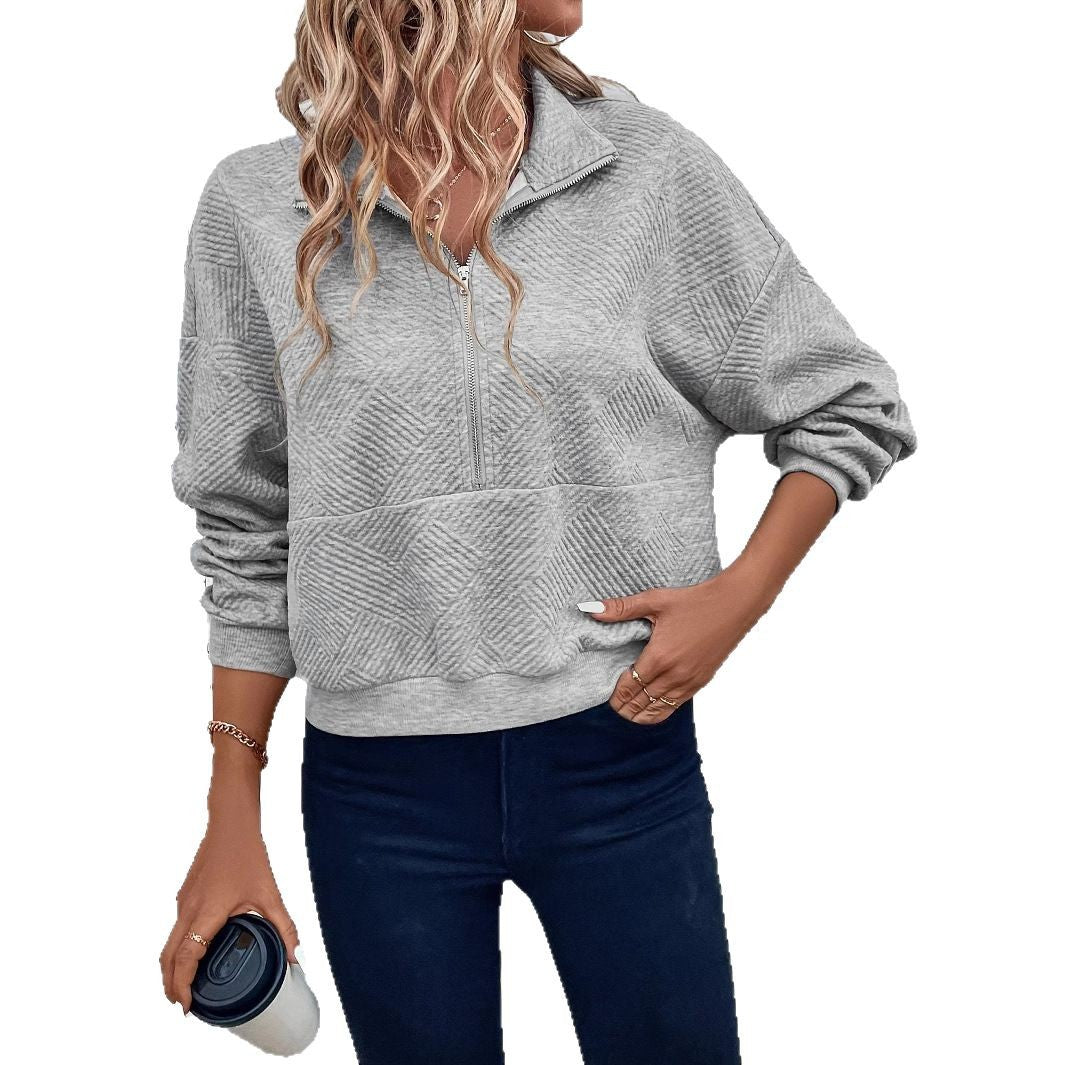 Damen Fleece-Pullover mit hohem Kragen und modernem Strukturmuster Drune