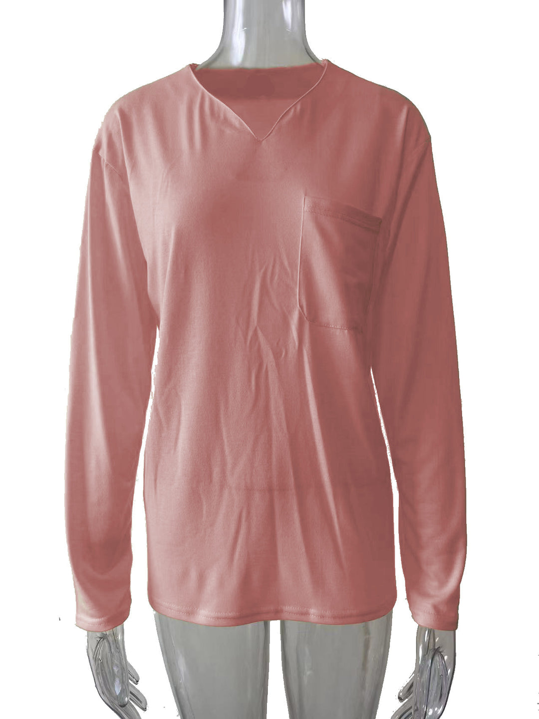 Damen nan legeres Langarmshirt mit V-Notch-Ausschnitt, Brusttasche und lockerer Oversize-Passform Drune