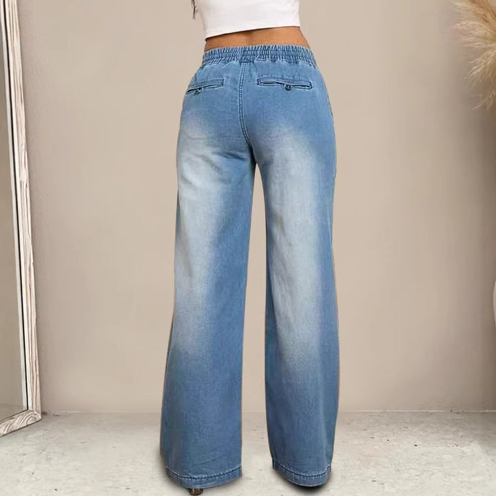 Damen Weit geschnittene Jeanshose mit elastischem Bund und modischem Used-Look Drune