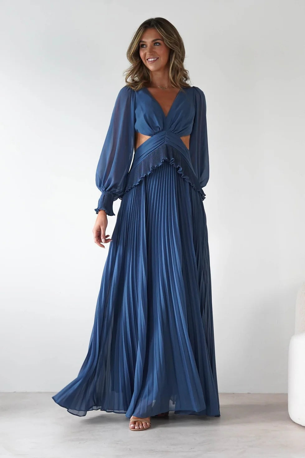 Damen Maxi-Kleid mit weitem Schnitt und Rüschendetails Drune