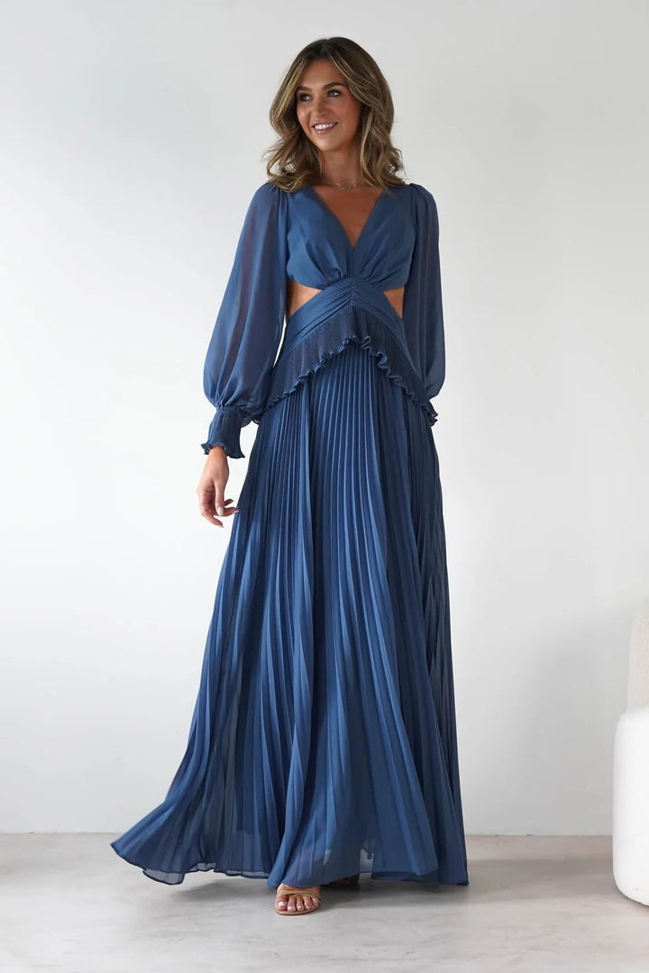 Damen Maxi-Kleid mit weitem Schnitt und Rüschendetails Drune