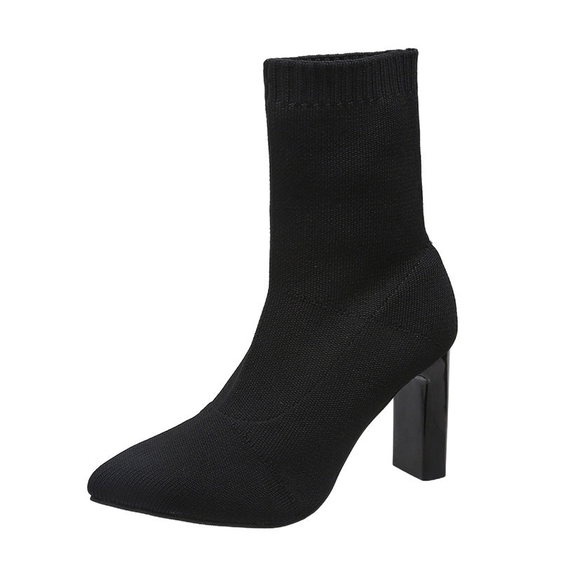 Damen nan gestrickte Sock-Ankleboot mit spitzer Zehenpartie und skulpturellem Blockabsatz Drune