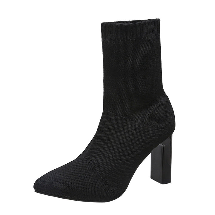 Damen nan gestrickte Sock-Ankleboot mit spitzer Zehenpartie und skulpturellem Blockabsatz Drune