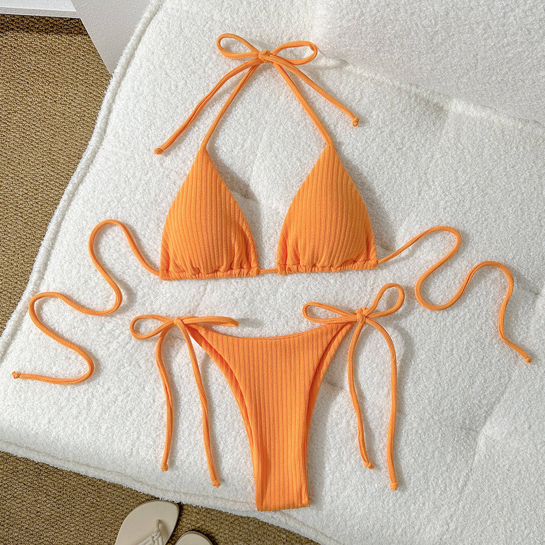 Damen Triangel-Bikini mit elastischen Bindebändern und Ripp-Optik Drune