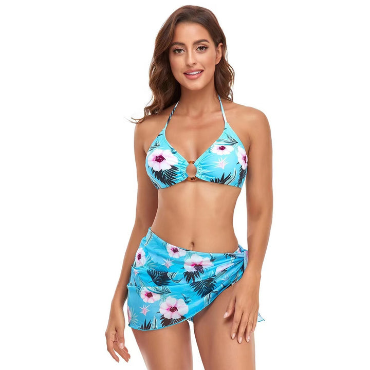 Damen Triangel-Bikini-Set mit modischem Wickelrock und floralem Design Drune