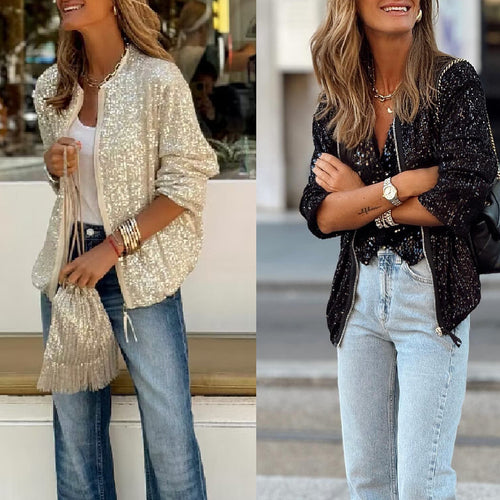 Damen Glitzer-Collegejacke mit glänzenden Pailletten und hohem Tragekomfort Drune
