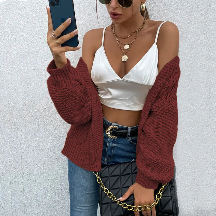 Damen Strickjacke mit voluminösen Ärmel und stylischem Rippenmuster Drune