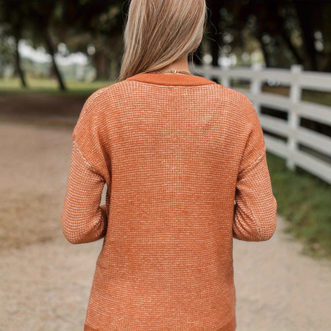 Damen lässiger Pullover mit Knopfleiste und strukturiertem Kragen Drune