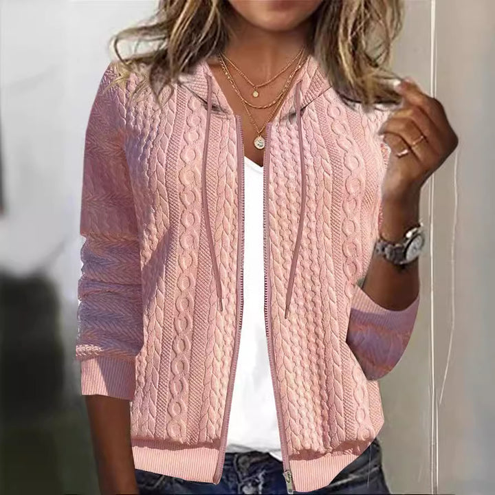 Damen Strickstruktur Zip-Up Hoodie Drune