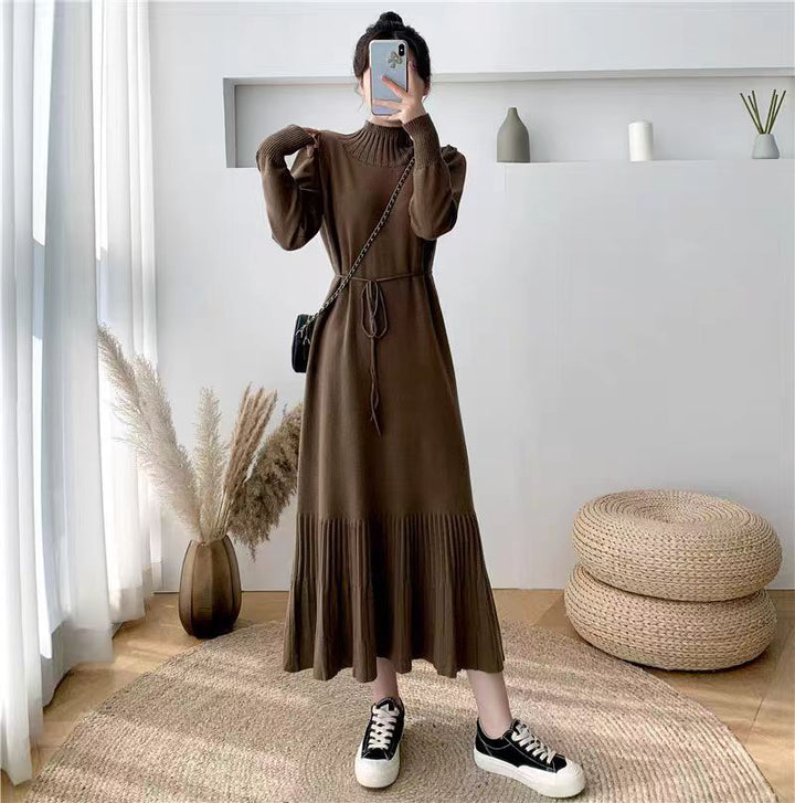 Damen Strickkleid mit Rippstruktur und Taillengürtel Drune