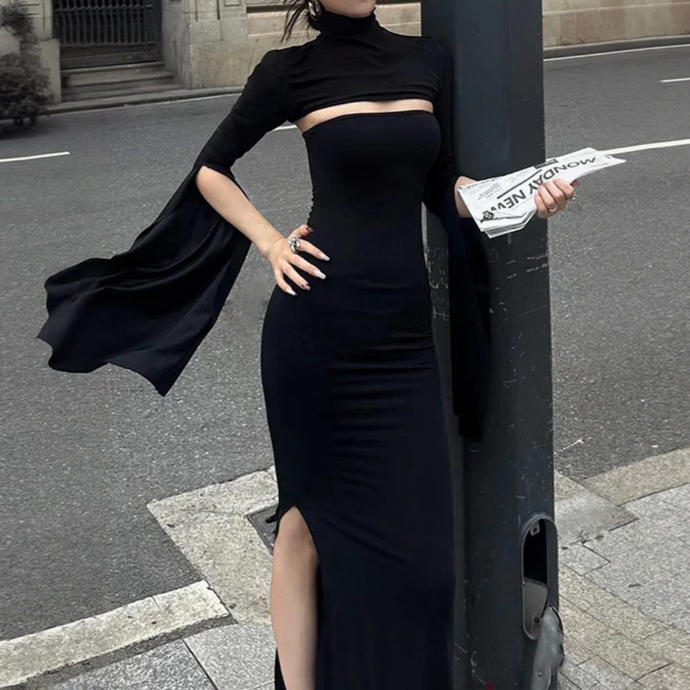 Damen Maxikleid mit asymmetrischem Cut-Out und eleganten Puffärmeln Drune