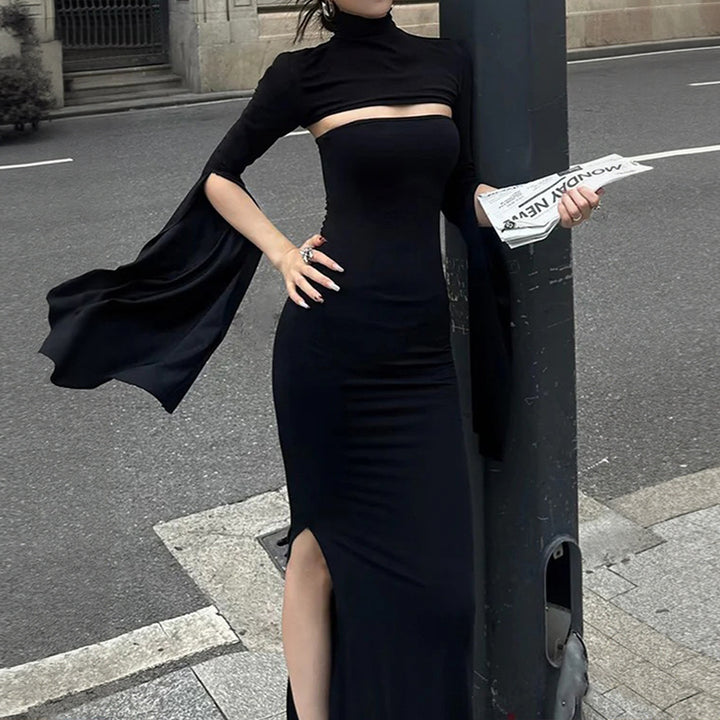 Damen Maxikleid mit asymmetrischem Cut-Out und eleganten Puffärmeln Drune