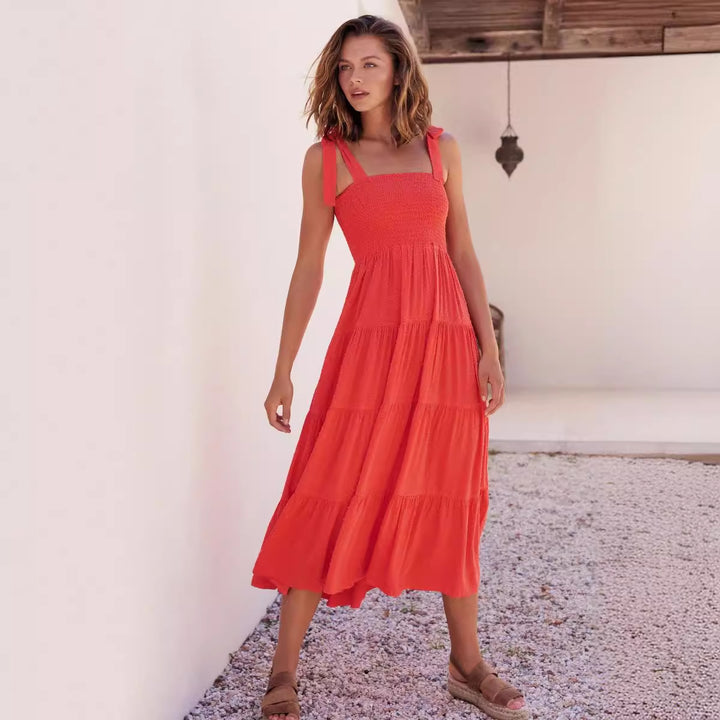 Damen Maxi Kleid mit fließendem Schnitt und verstellbaren Trägern Drune
