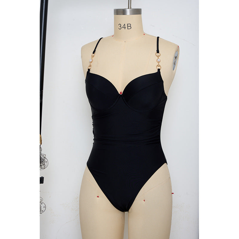 Damen Einteiler Badeanzug mit elegantem Bustier-Design und verstellbaren Trägern Drune