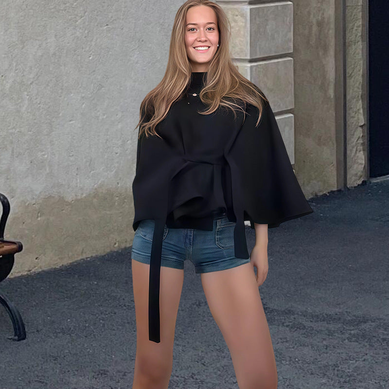 Damen Kapuzenjacke mit Wickelgürtel und elegantem Stehkragen Drune