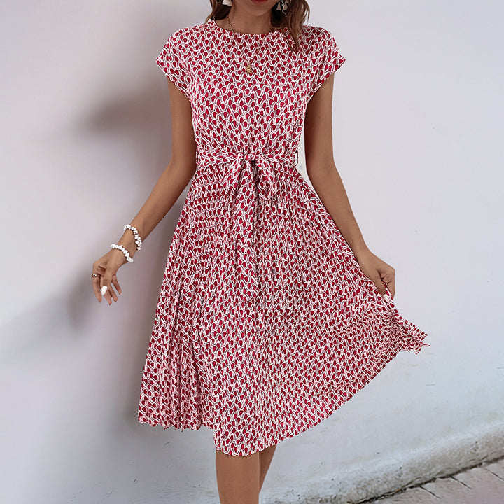 Damen Midikleid mit raffiniertem Taillengürtel und verspieltem Muster Drune