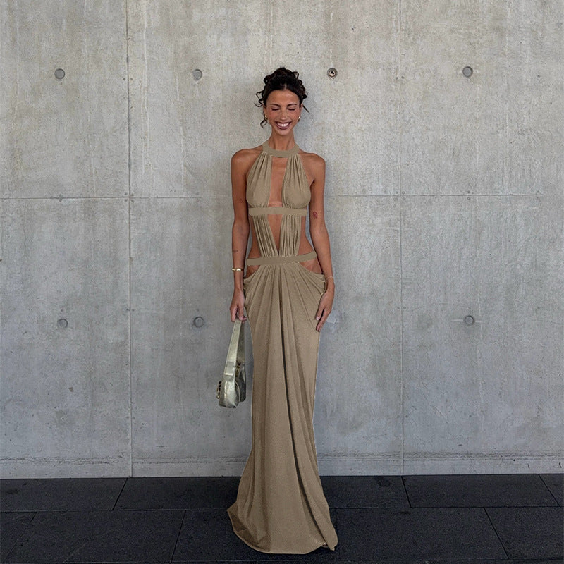 Damen Maxi-Kleid mit raffiniertem Cut-Out-Design und asymmetrischem Saum Drune